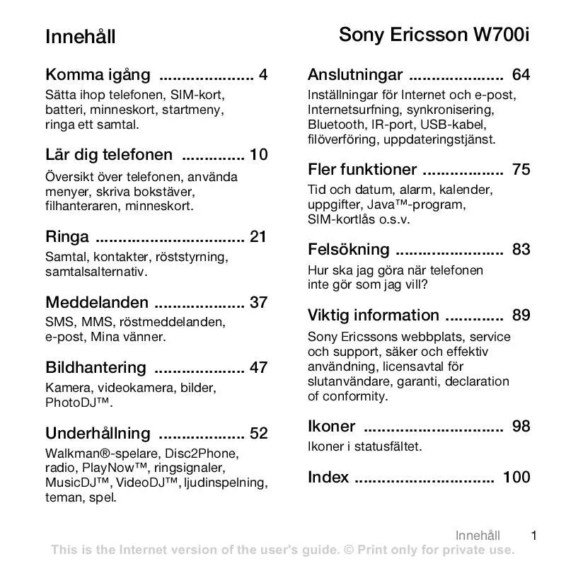 Mode d'emploi SONY ERICSSON W700I