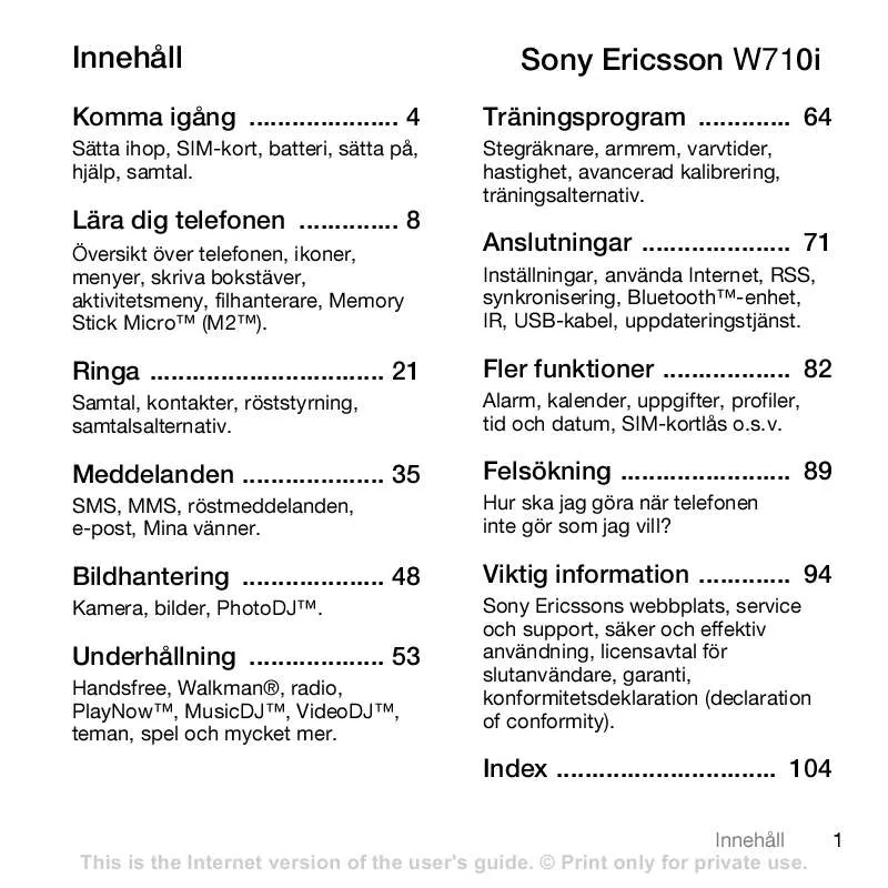 Mode d'emploi SONY ERICSSON W710I