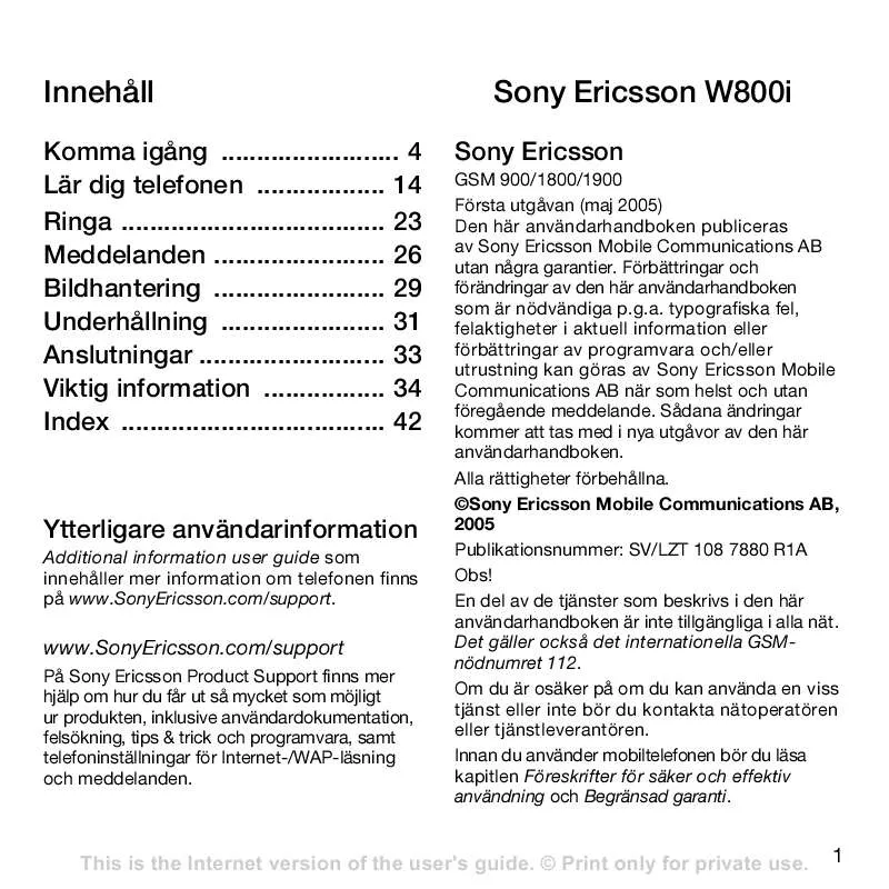 Mode d'emploi SONY ERICSSON W800