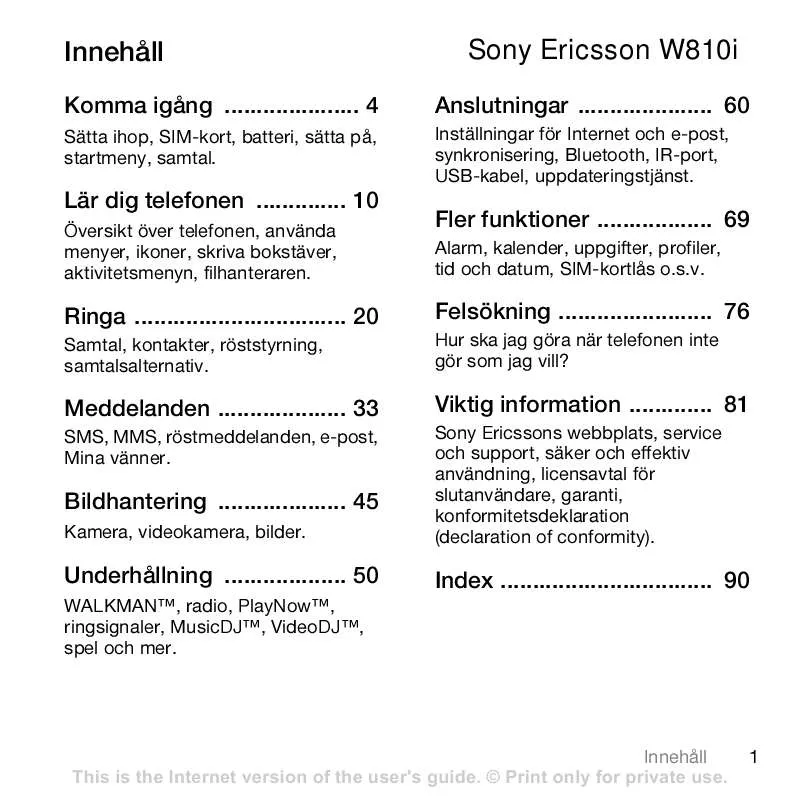 Mode d'emploi SONY ERICSSON W810I