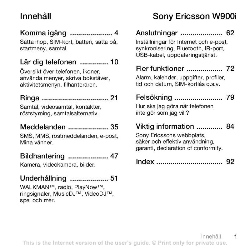 Mode d'emploi SONY ERICSSON W900I