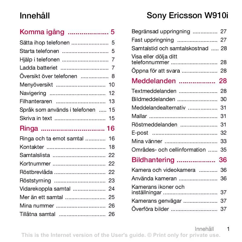 Mode d'emploi SONY ERICSSON W910I