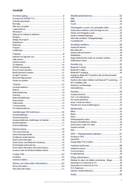 Mode d'emploi SONY ERICSSON XPERIA X1