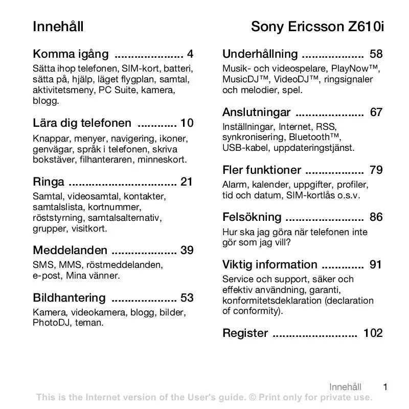 Mode d'emploi SONY ERICSSON Z610I