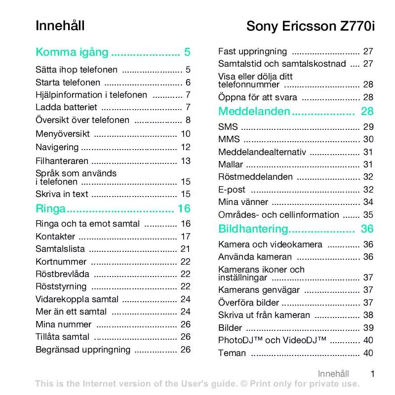 Mode d'emploi SONY ERICSSON Z770