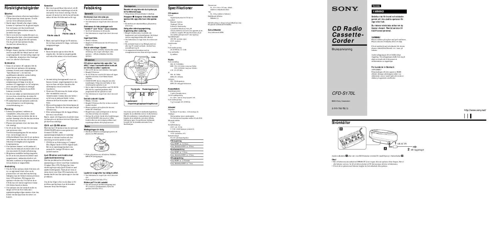 Mode d'emploi SONY CFD-S170L