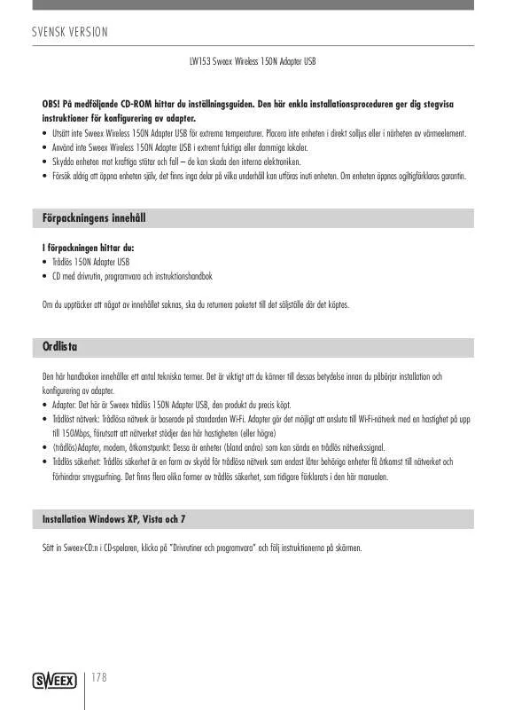 Mode d'emploi SWEEX LW153