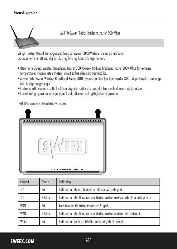 Mode d'emploi SWEEX LW310