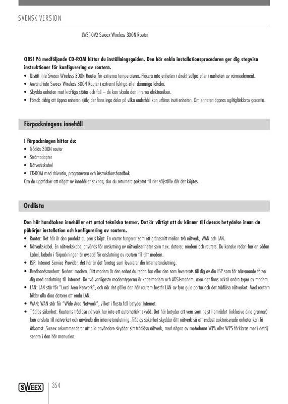 Mode d'emploi SWEEX LW310V2