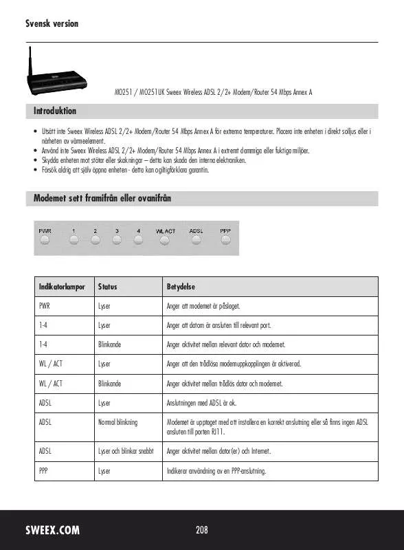 Mode d'emploi SWEEX MO251