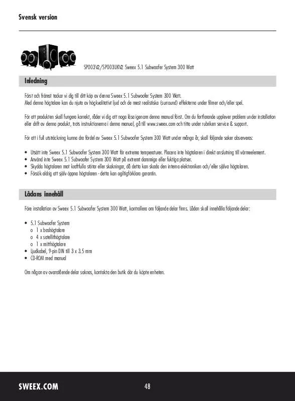 Mode d'emploi SWEEX SP003V2