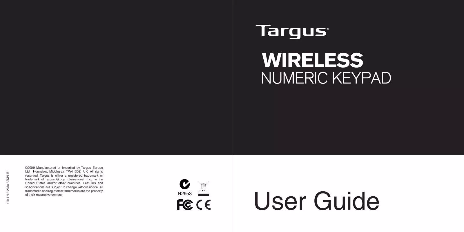 Mode d'emploi TARGUS WIRELESS NUMERIC KEYPAD