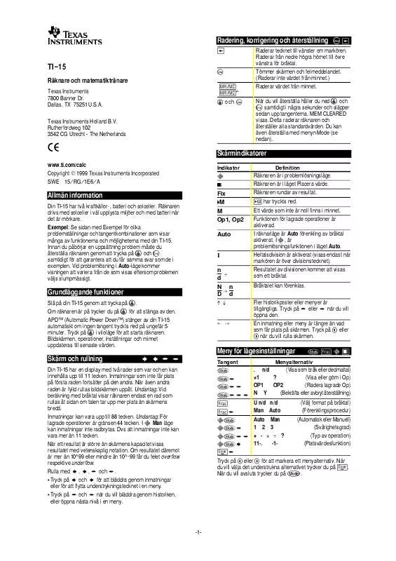 Mode d'emploi TEXAS INSTRUMENTS TI-15