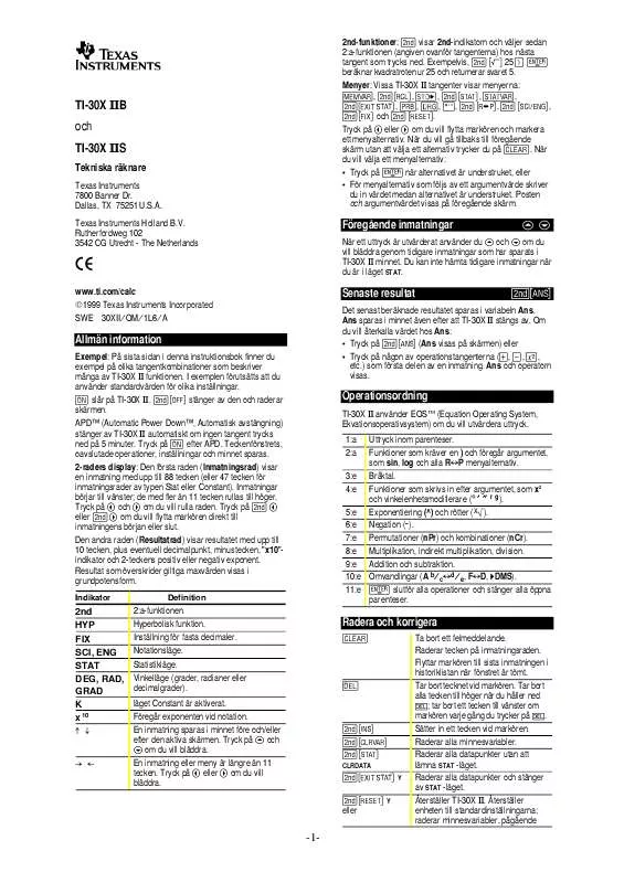 Mode d'emploi TEXAS INSTRUMENTS TI-30X IIB