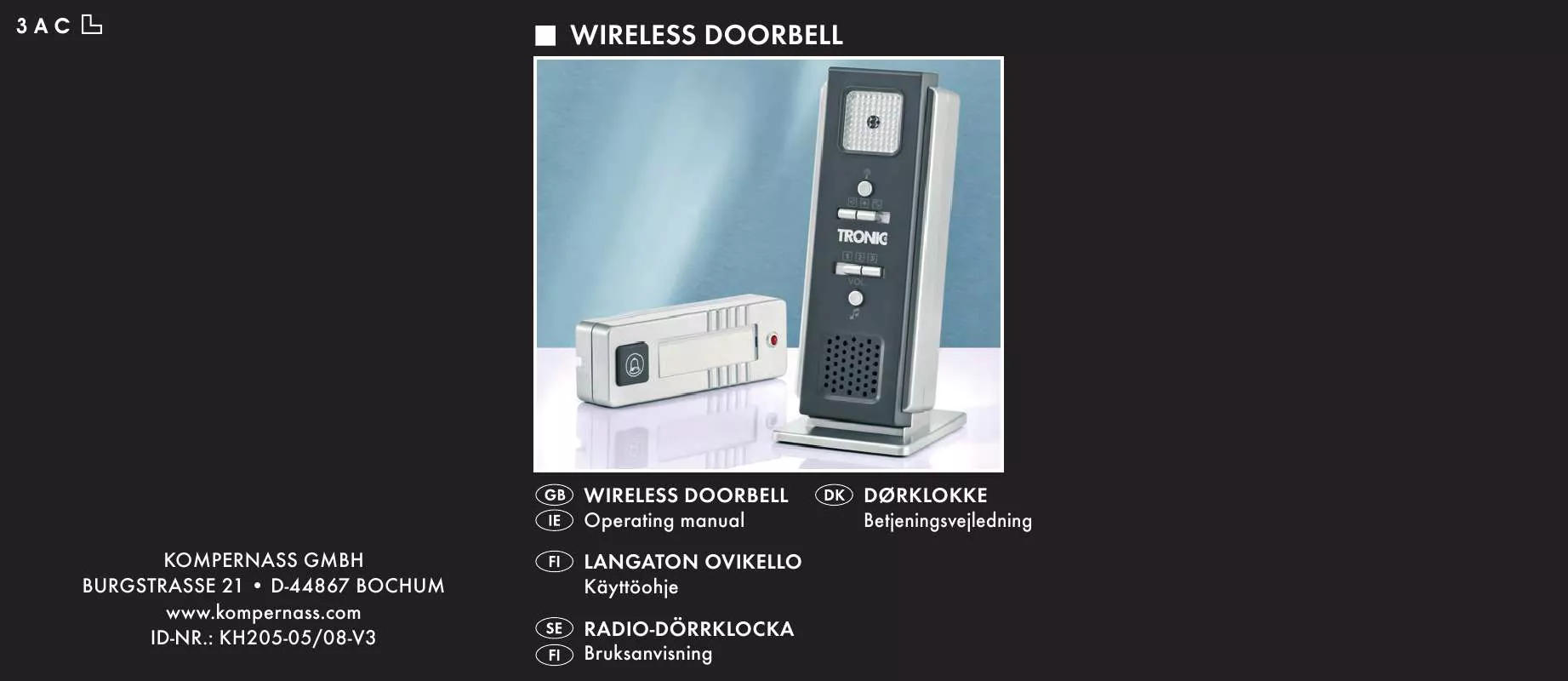 Mode d'emploi TRONIC KH 205 WIRELESS DOORBELL