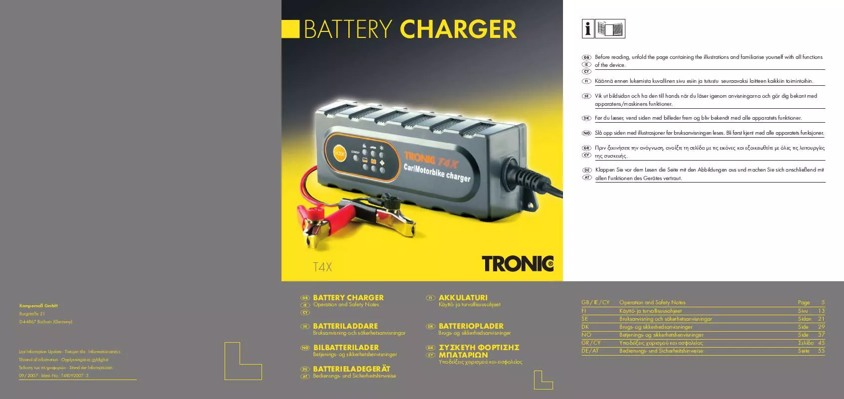 Mode d'emploi TRONIC KH 3157 AUTOMATIC CAR BATTERY CHARGING STATION T4X