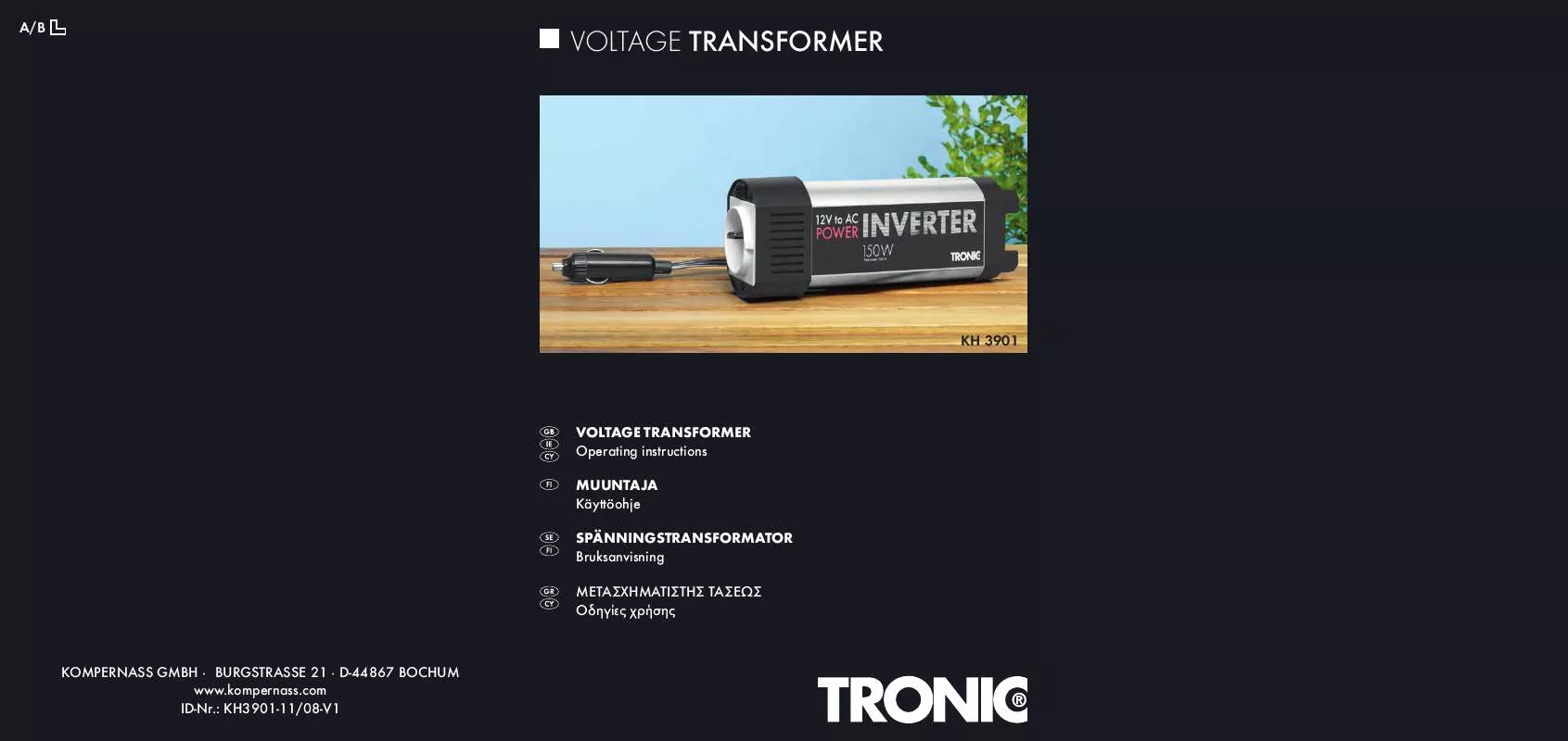 Mode d'emploi TRONIC KH 3901 VOLTAGE TRANSFORMER