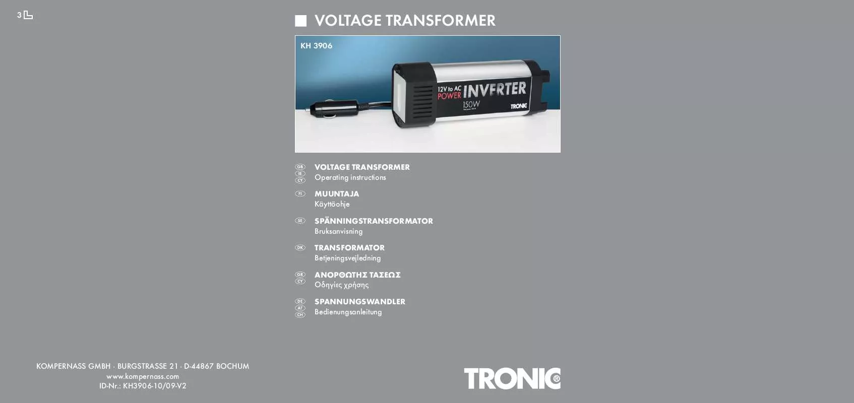 Mode d'emploi TRONIC KH 3906 VOLTAGE TRANSFORMER