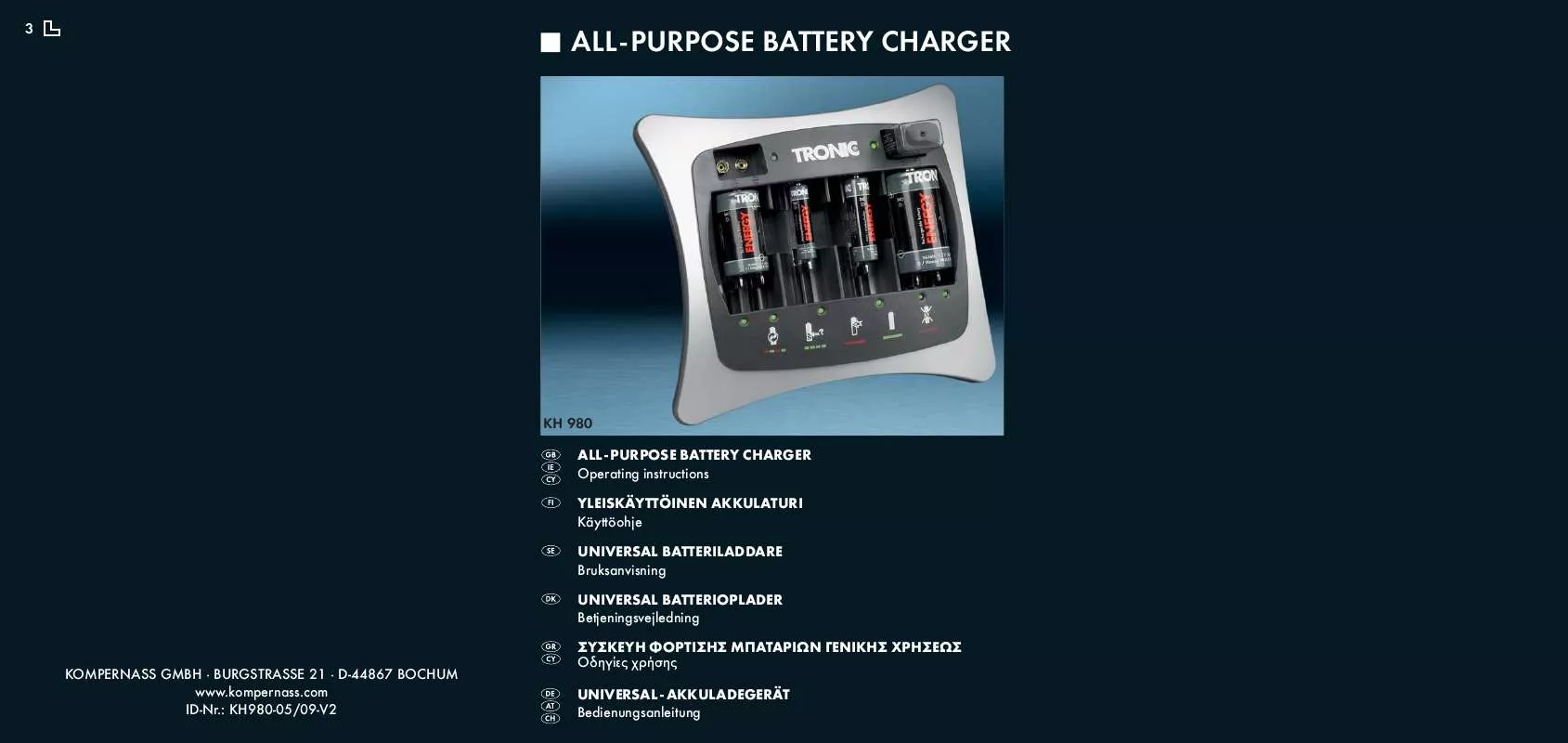 Mode d'emploi TRONIC KH 980 ALL-PURPOSE BATTERY CHARGER