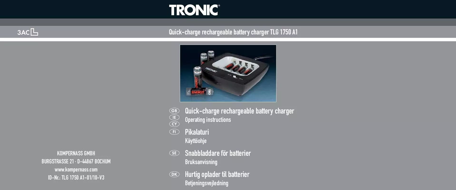 Mode d'emploi TRONIC TLG 1750 A1 QUICK-CHARGE RECHARGEABLE BATTERY CHARGER