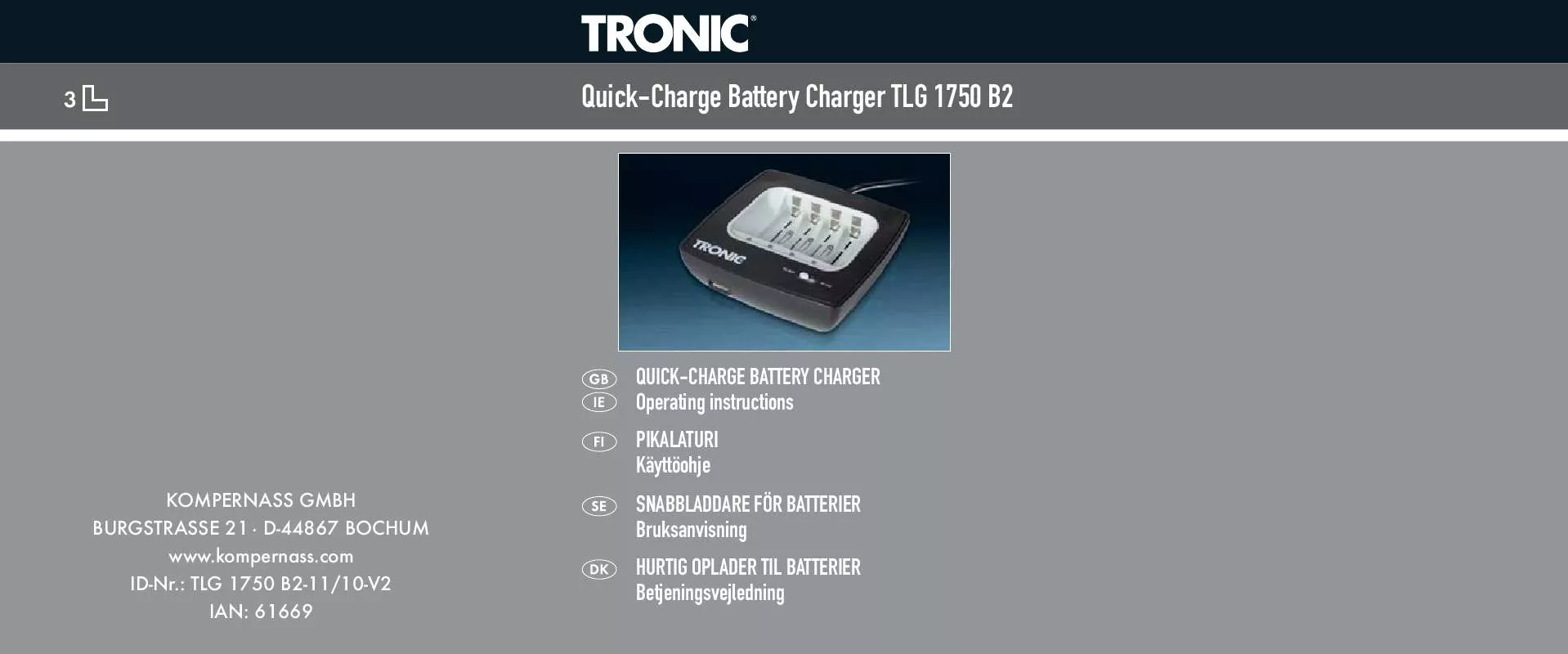 Mode d'emploi TRONIC TLG 1750 B2 QUICK-CHARGE BATTERY CHARGER