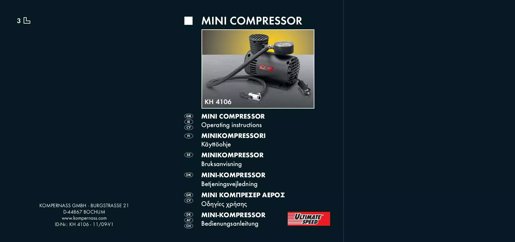 Mode d'emploi ULTIMATE SPEED KH 4106 MINI COMPRESSOR