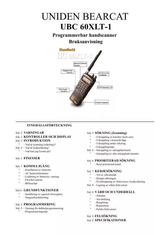 Mode d'emploi UNIDEN UBC 60XLT-1
