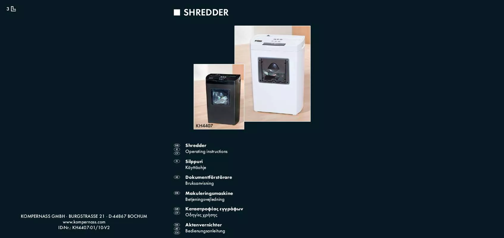 Mode d'emploi UNITED OFFICE KH 4407 SHREDDER