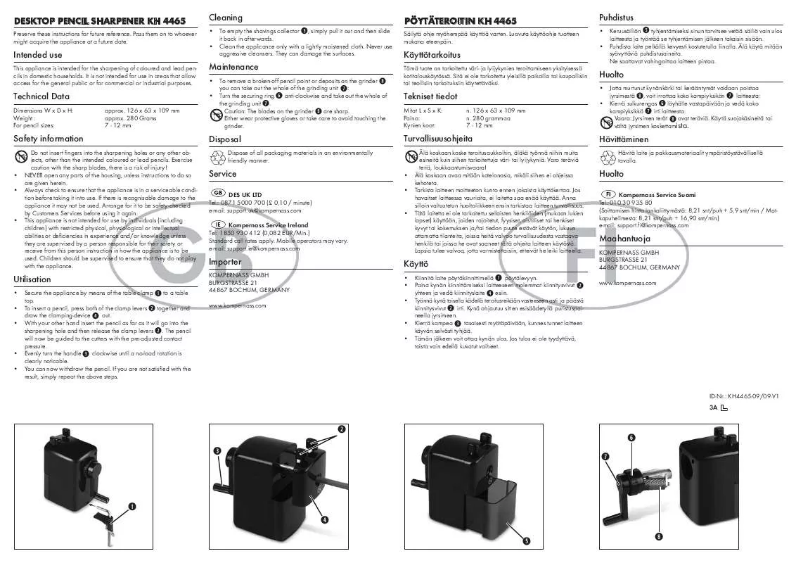 Mode d'emploi UNITED OFFICE KH 4465 DESKTOP PENCIL SHARPENER