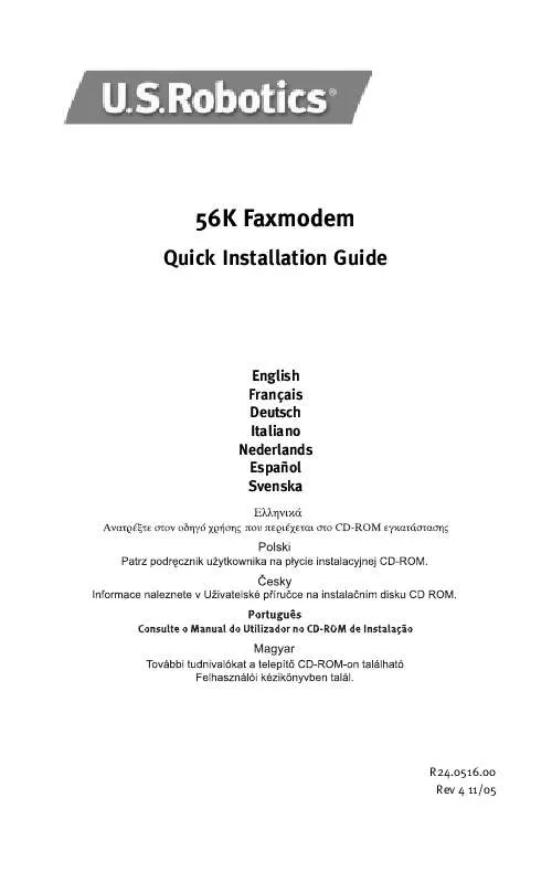 Mode d'emploi US ROBOTICS 56K FAXMODEM