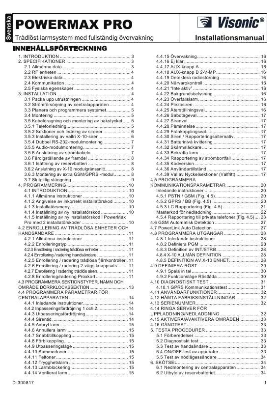 Mode d'emploi VISONIC PARTITION II