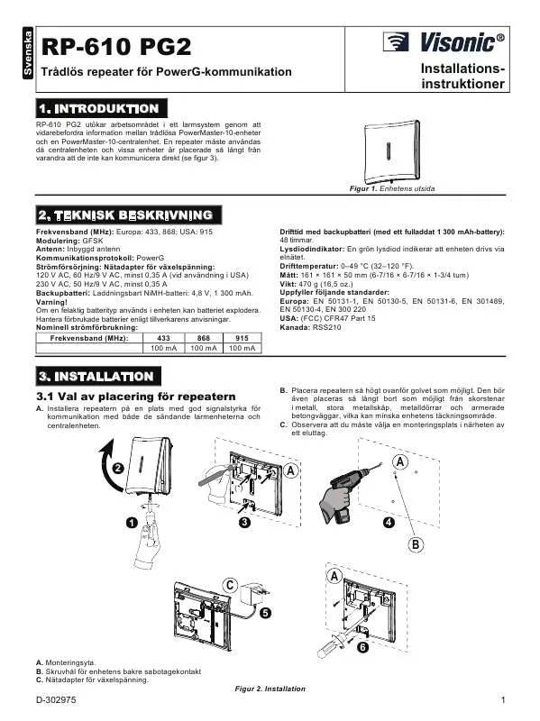 Mode d'emploi VISONIC RP-610 PG2