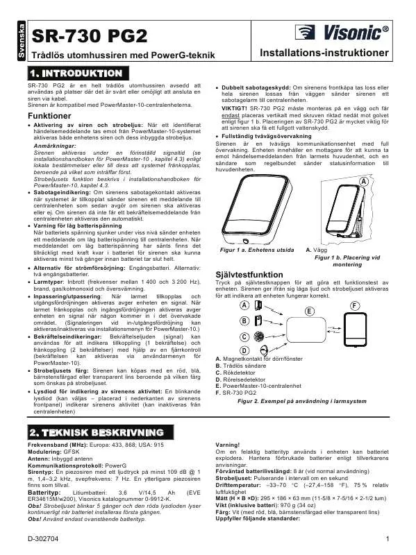 Mode d'emploi VISONIC SR-730 PG2