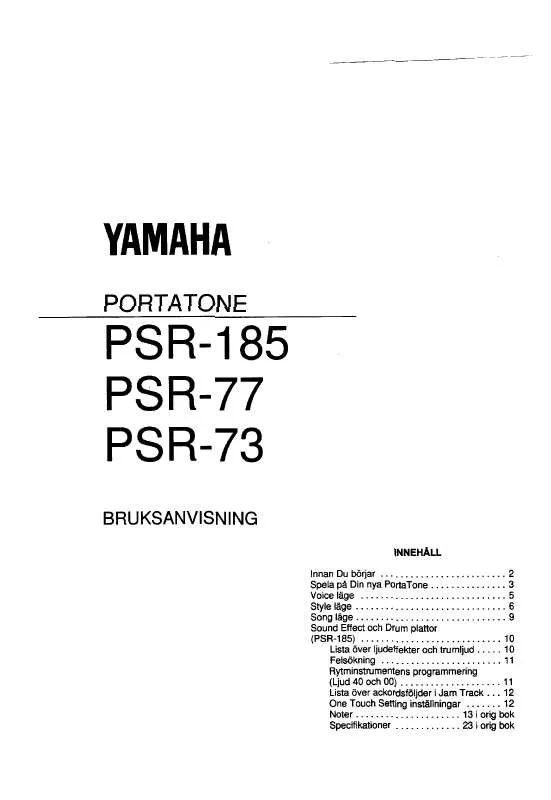 Mode d'emploi YAMAHA PSR-185/PSR-77/PSR-73