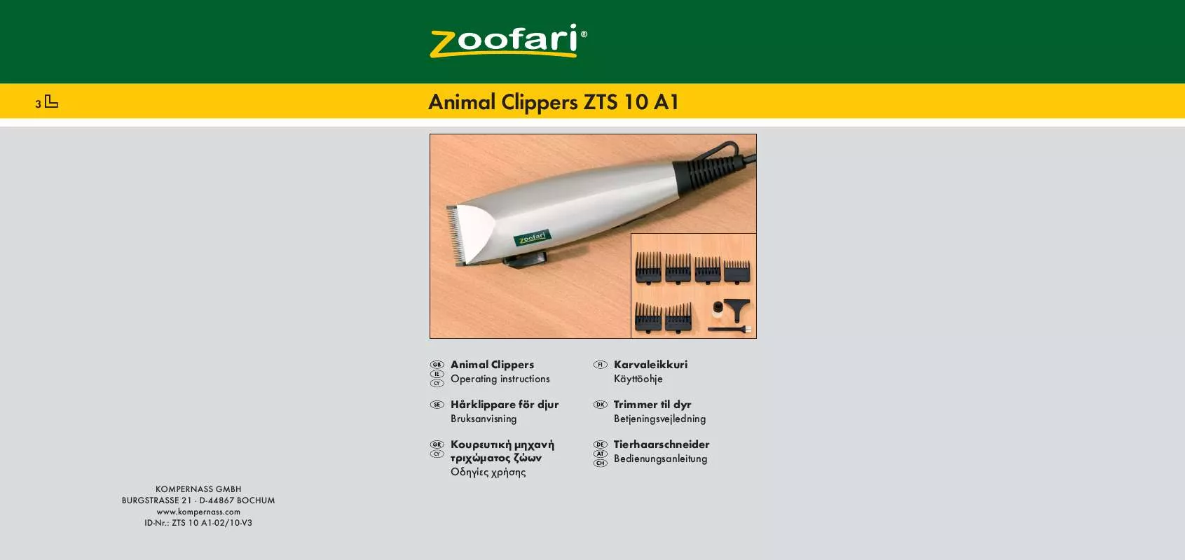 Mode d'emploi ZOOFARI ZTS 10 A1 ANIMAL CLIPPERS