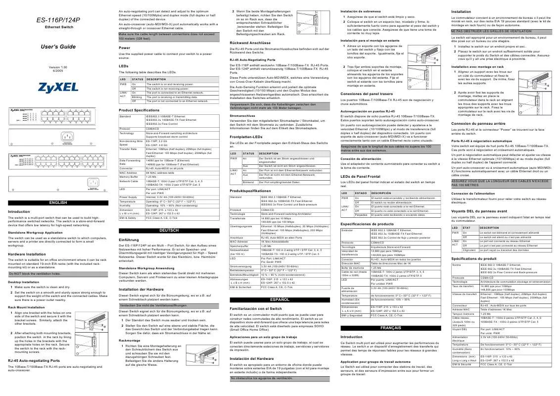 Mode d'emploi ZYXEL ES-124P