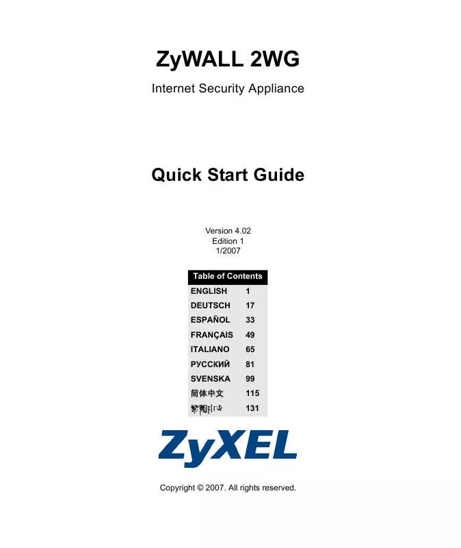 Mode d'emploi ZYXEL ZYWALL 2WG